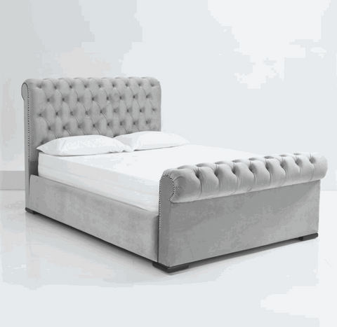 Plush Velvet Sleigh Bed Solid Furniture UK_