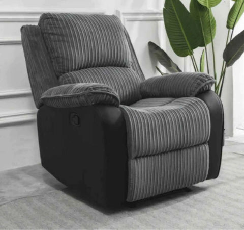 Rio Cord Fabric Single Recliner Grey Chair SOLID FURNITURE LTD