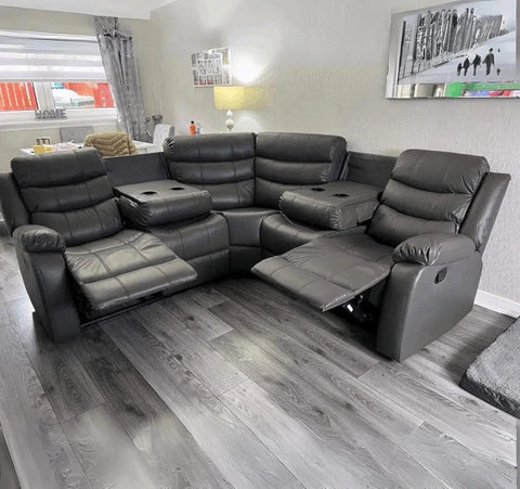 Roma Grey Leather Recliner Corner Sofa