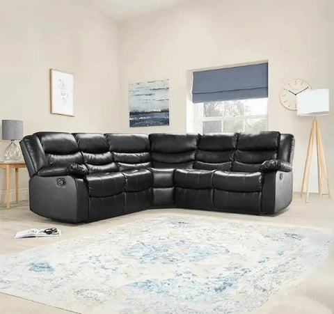 Roma Leather Recliner Corner Sofa Black