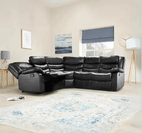 Roma Leather Recliner Corner Sofa Black