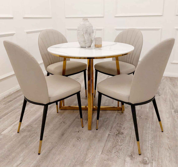 Juno Gold Dining Table with 4 Etta Beige Chairs SOLID FURNITURE