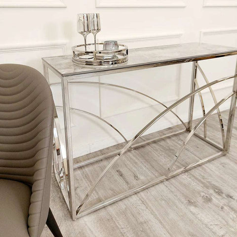 Stella Stone Top Chrome Frame Console Table Solid Furniture UK