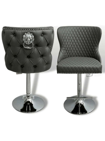 Chelsea Lion Knocker Back Leather Bar Stool In Dark Grey