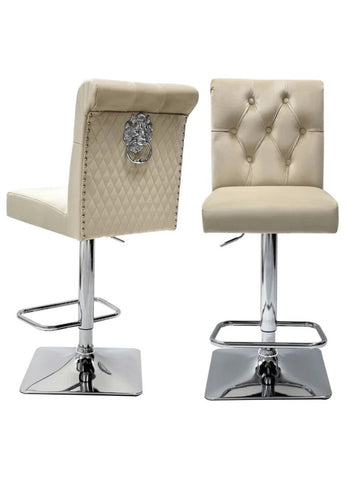 Sofia Knocker Back Bar Stool In Cream Plush Velvet SOLID FURNITURE LTD