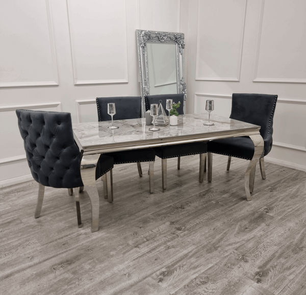 Grey Louis Table with Dark Grey Kensington Chairs