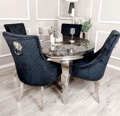 Black Round Louis Table with 4 Black Majestic Chairs