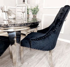 Black Round Louis Table with 4 Black Majestic Chairs