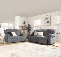 3+2 Sorrento Fabric Grey Recliner Sofa SOLID FURNITURE LTD