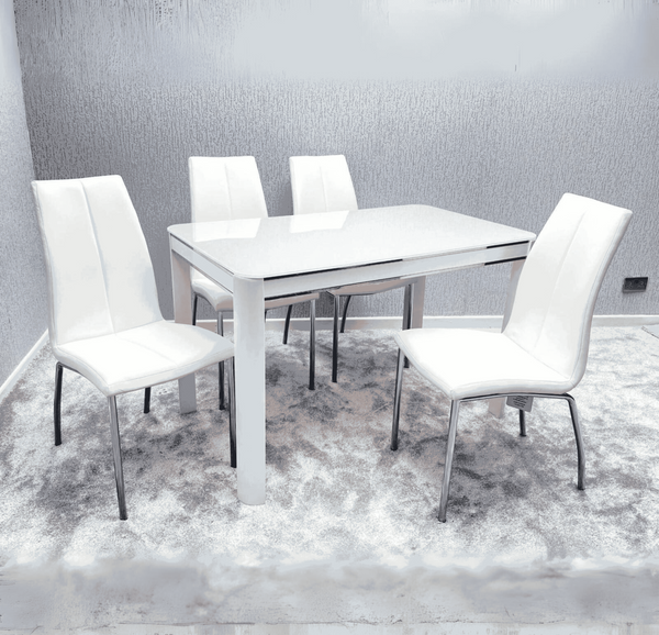 Morano White Dining Set with 4 White Chairs