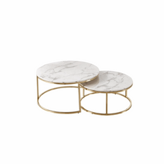 Cato Nest Of 2 Round Gold Coffee Table Solid Furniture UK