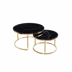 Cato Nest Of 2 Round Gold Coffee Table Solid Furniture UK