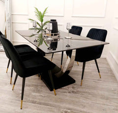 Venus 1.6 Black Stone Top Table with Luna Chairs SOLID FURNITURE