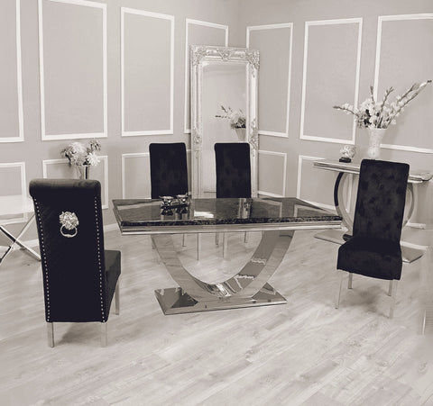 Arial Black Marble Table with Sofia Black Chairs - SOLID FURNITURE LTD