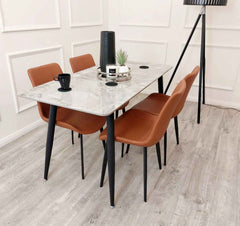 Titus Marble Dining Table with Remus Tan Chairs SOLID FURNITURE