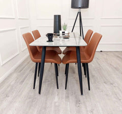 Titus Marble Dining Table with Remus Tan Chairs SOLID FURNITURE