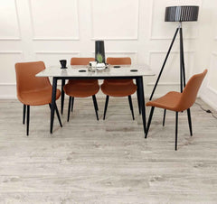 Titus Marble Dining Table with Remus Tan Chairs SOLID FURNITURE