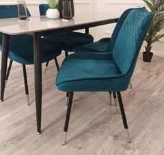 Titus Marble Dining Table with Luna Blue Chairs SOLID FURNITURE