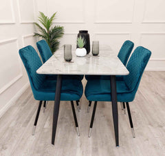 Titus Marble Dining Table with Luna Blue Chairs SOLID FURNITURE