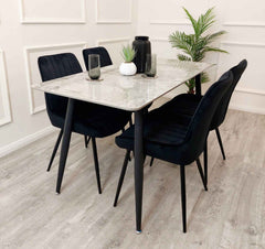 Titus Marble Dining Table with Luna Black Chairs SOLID FURNITURE