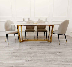 Lucien Gold Dining Table with Etta Beige Chairs SOLID FURNITURE