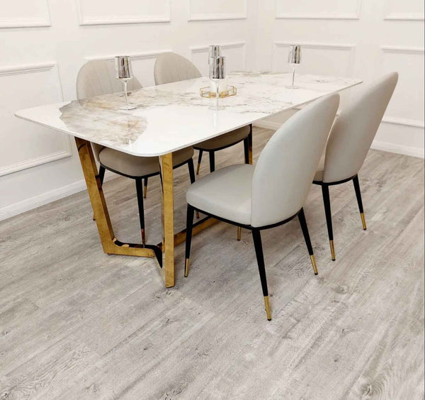 Lucien Gold Dining Table with Etta Beige Chairs SOLID FURNITURE