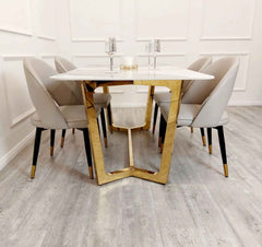 Lucien Gold Dining Table with Astra Beige Chairs SOLID FURNITURE