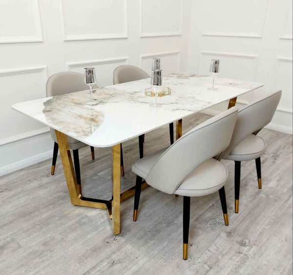 Lucien Gold Dining Table with Astra Beige Chairs SOLID FURNITURE