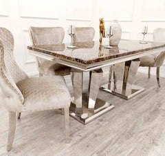 Athena Dining Table with Valentino Beige Shimmer Chairs SOLID FURNITURE