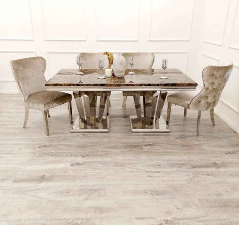 Athena Dining Table with Valentino Beige Shimmer Chairs SOLID FURNITURE