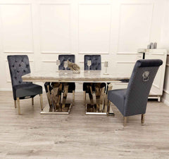 Athena Dining Table with Dark Grey Sofia Chairs SOLID FURNITURE