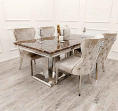 Athena Dining Table with Valentino Beige Shimmer Chairs SOLID FURNITURE