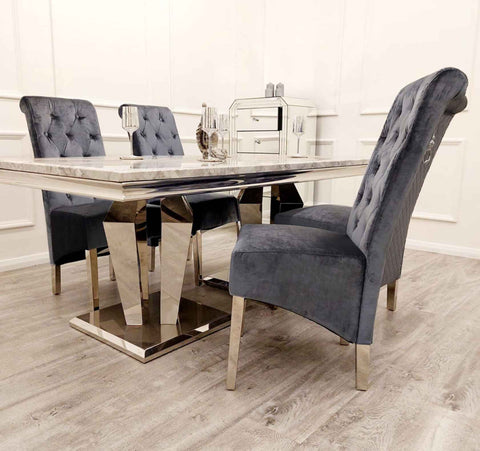 Athena Dining Table with Dark Grey Sofia Chairs SOLID FURNITURE