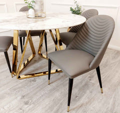 Nero Round Gold Table with Alba Grey Chairs SOLID FURNITURE