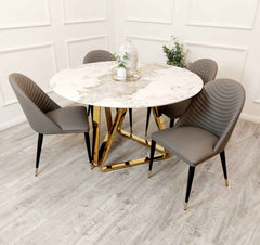 Nero Round Gold Table with Alba Grey Chairs SOLID FURNITURE