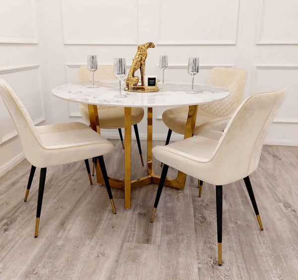 Lucien Round Gold with 4 Luna Cream Chairs SOLID FURNITURE